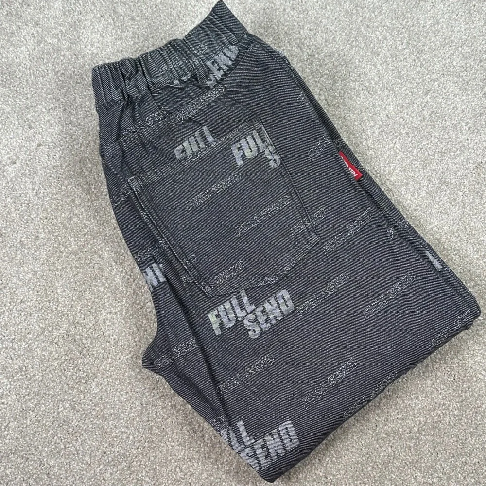 Full Send Denim Street Jeans Mens Medium‎ All Over Print Gray Skate Pants New
